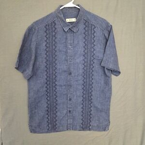 Abito Collezioni Blue 100% Linen Short Sleeve Embroidered Guayabera Shirt Size M